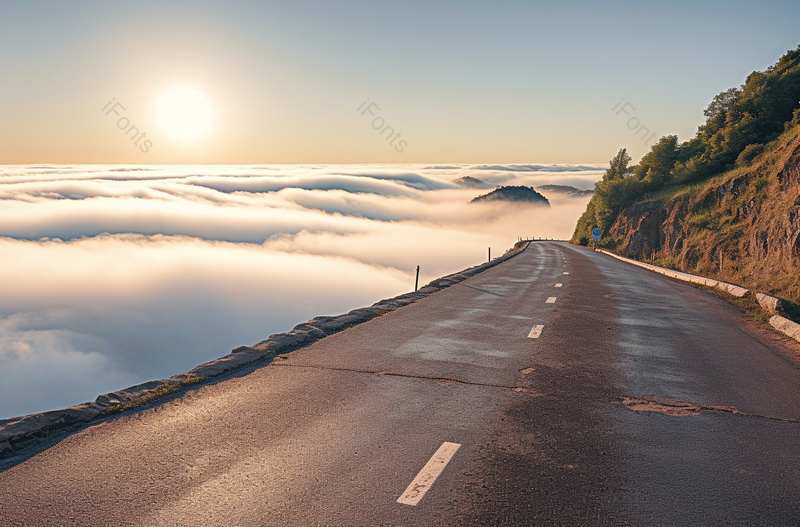 云海穿越的沿山公路,高清,摄影图,摄影图片,图片大全,摄影图免费下载